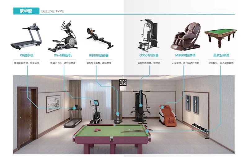 私家健身房解决方案-豪华型家庭健身房器材 私家健身房解决方案-豪华型家庭健身房器材